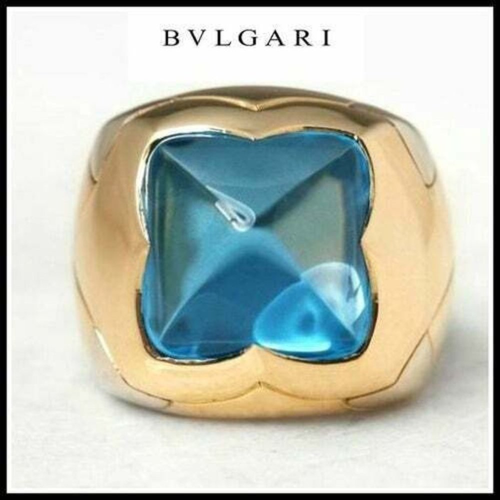 Bvlgari 18K Two-Tone Gold 12mmX12mm Topaz Ring